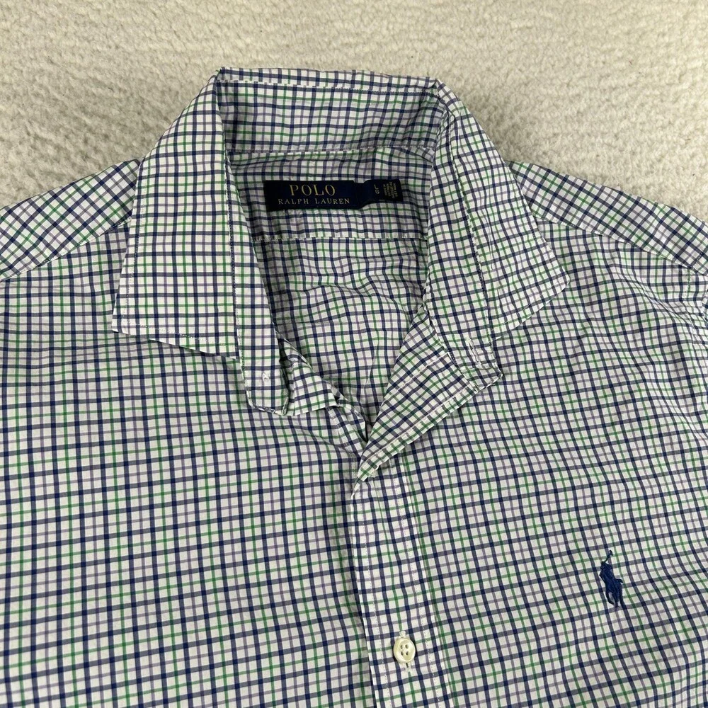 Polo Ralph Lauren Shirt Mens Large Blue Green Check Long Sleeve Button Down